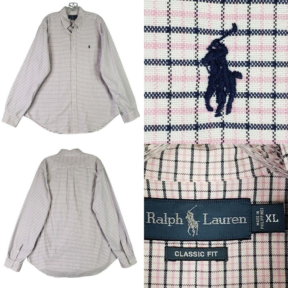 Polo Ralph Lauren Shirt Oxford Button Down LS Men’s Size XL Pink Blue Plaid